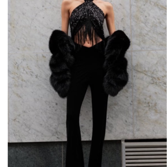 COPY - FRINGED SEQUIN HALTER NECK JUMPSUIT - Picture 4 of 5